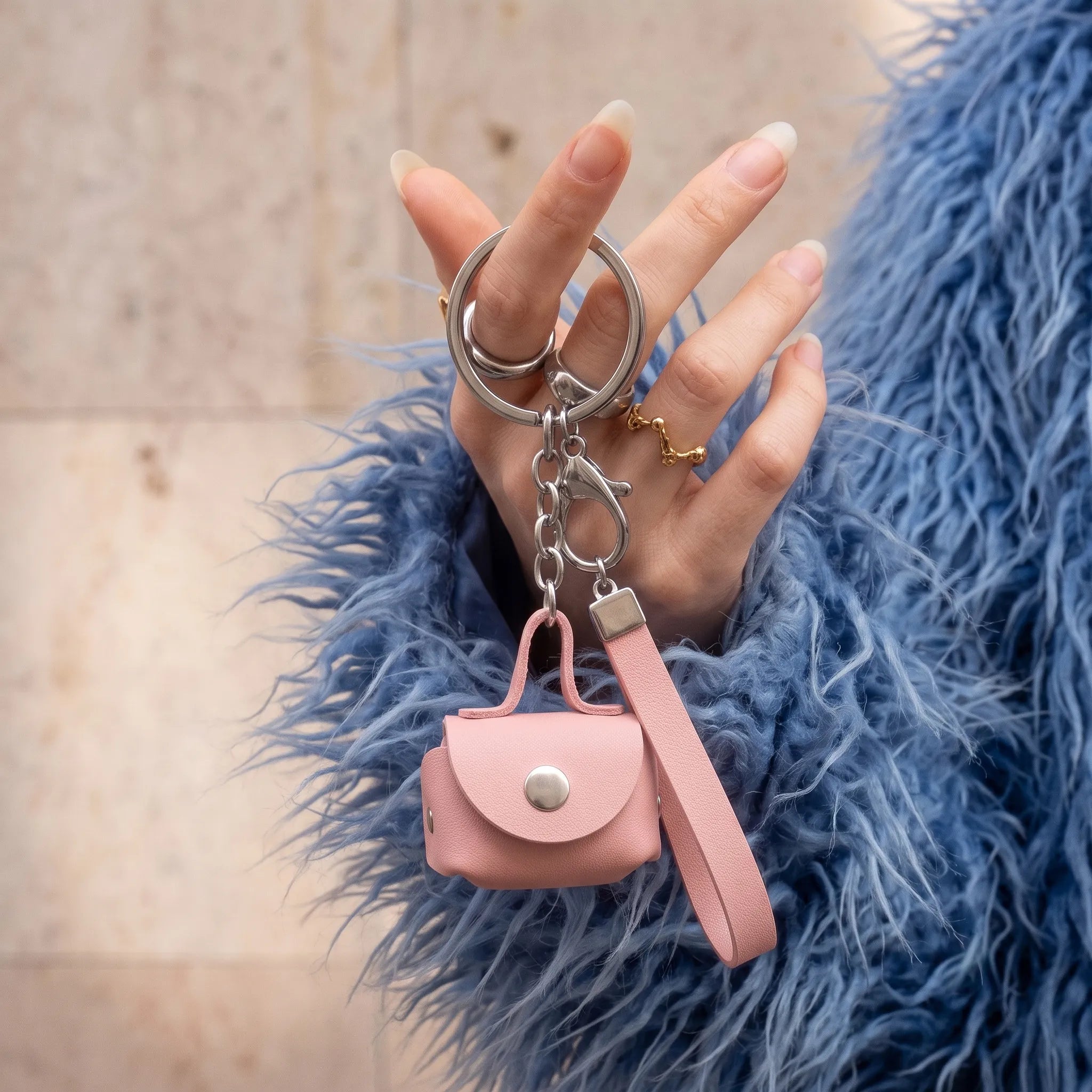 Minimalist Pink Mini Coin Pouch Bag Charm with Wrist Strap