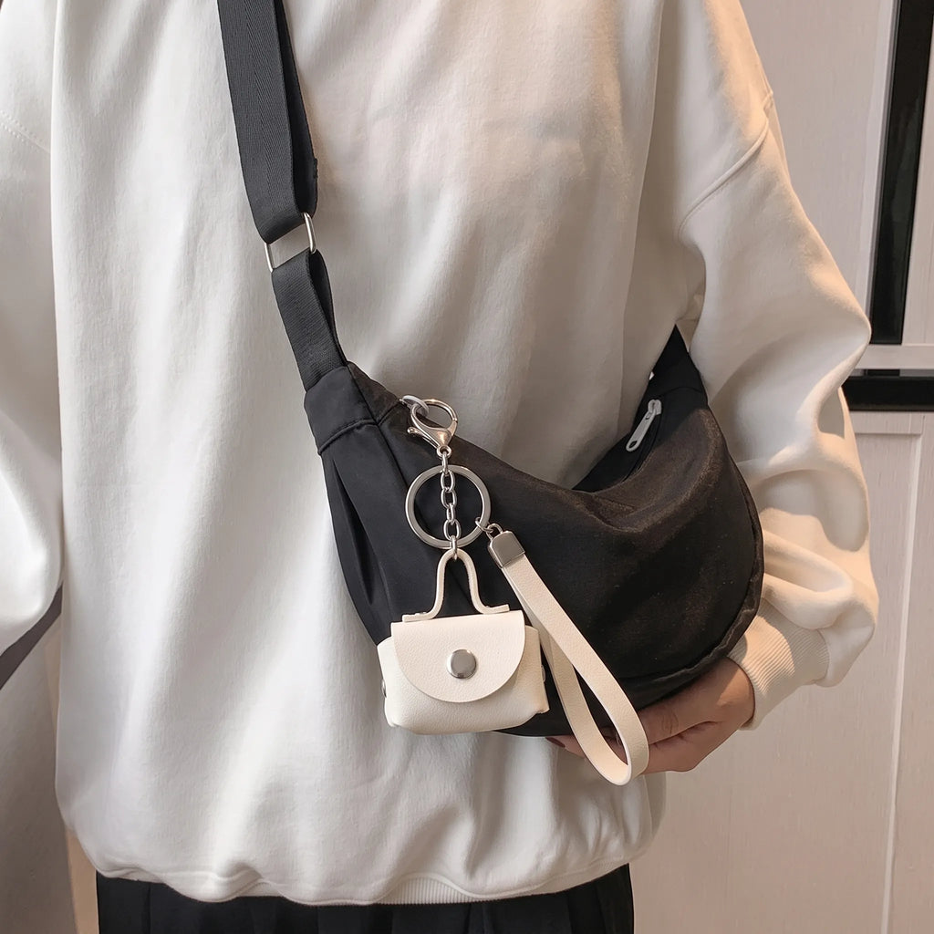 Minimalist White Mini Coin Pouch Bag Charm with Wrist Strap