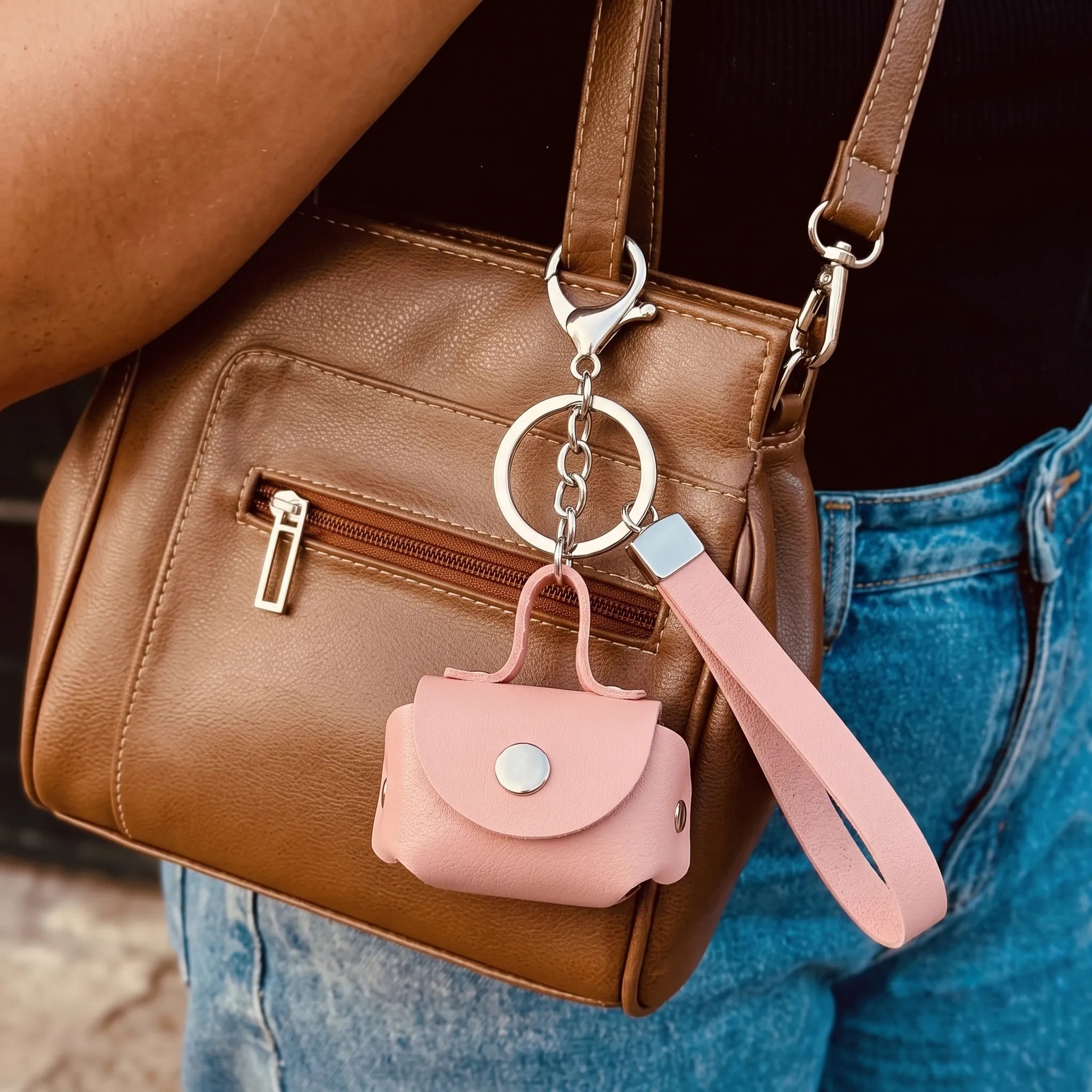 Minimalist Pink Mini Coin Pouch Bag Charm with Wrist Strap