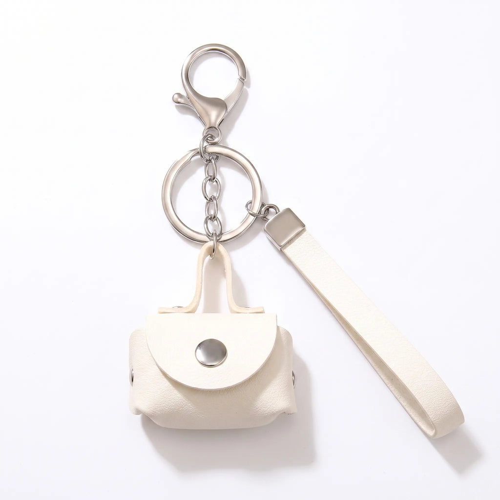 Minimalist White Mini Coin Pouch Bag Charm with Wrist Strap