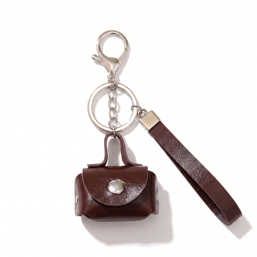 Minimalist Brown Mini Coin Pouch Bag Charm with Wrist Strap