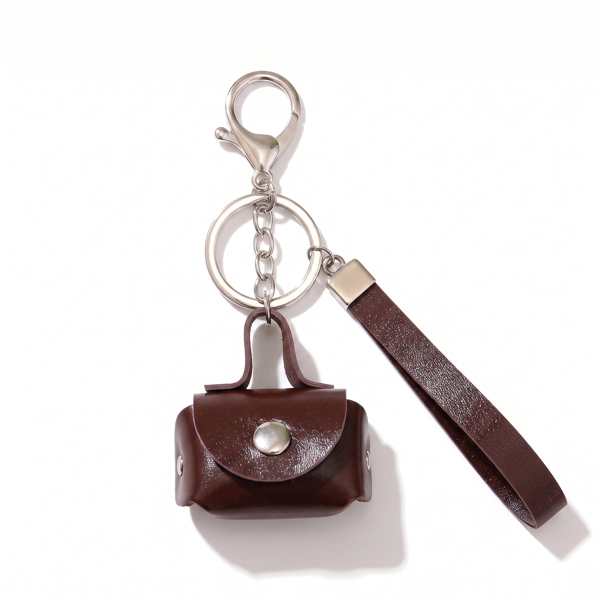 Minimalist Brown Mini Coin Pouch Bag Charm with Wrist Strap