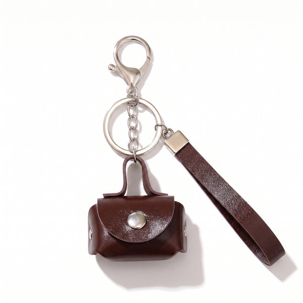 Minimalist Brown Mini Coin Pouch Bag Charm with Wrist Strap