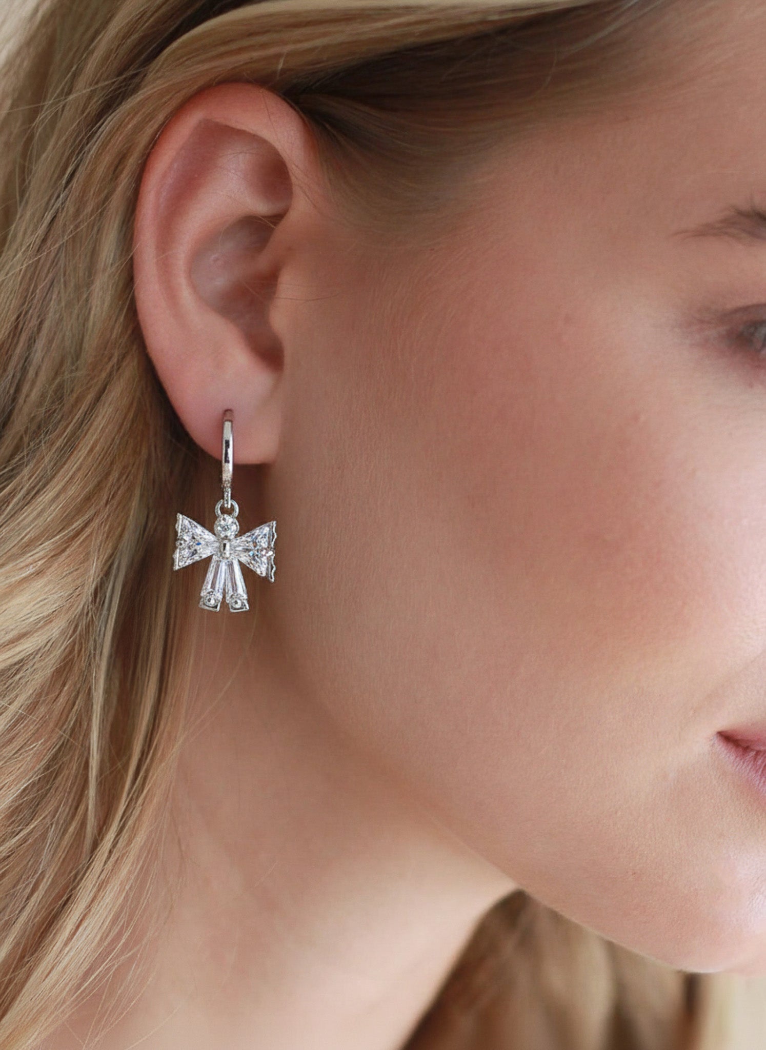 Crystal Bow Charm Earrings