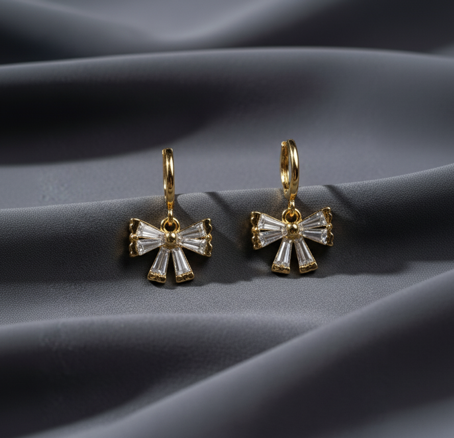 Crystal Bow Charm Earrings