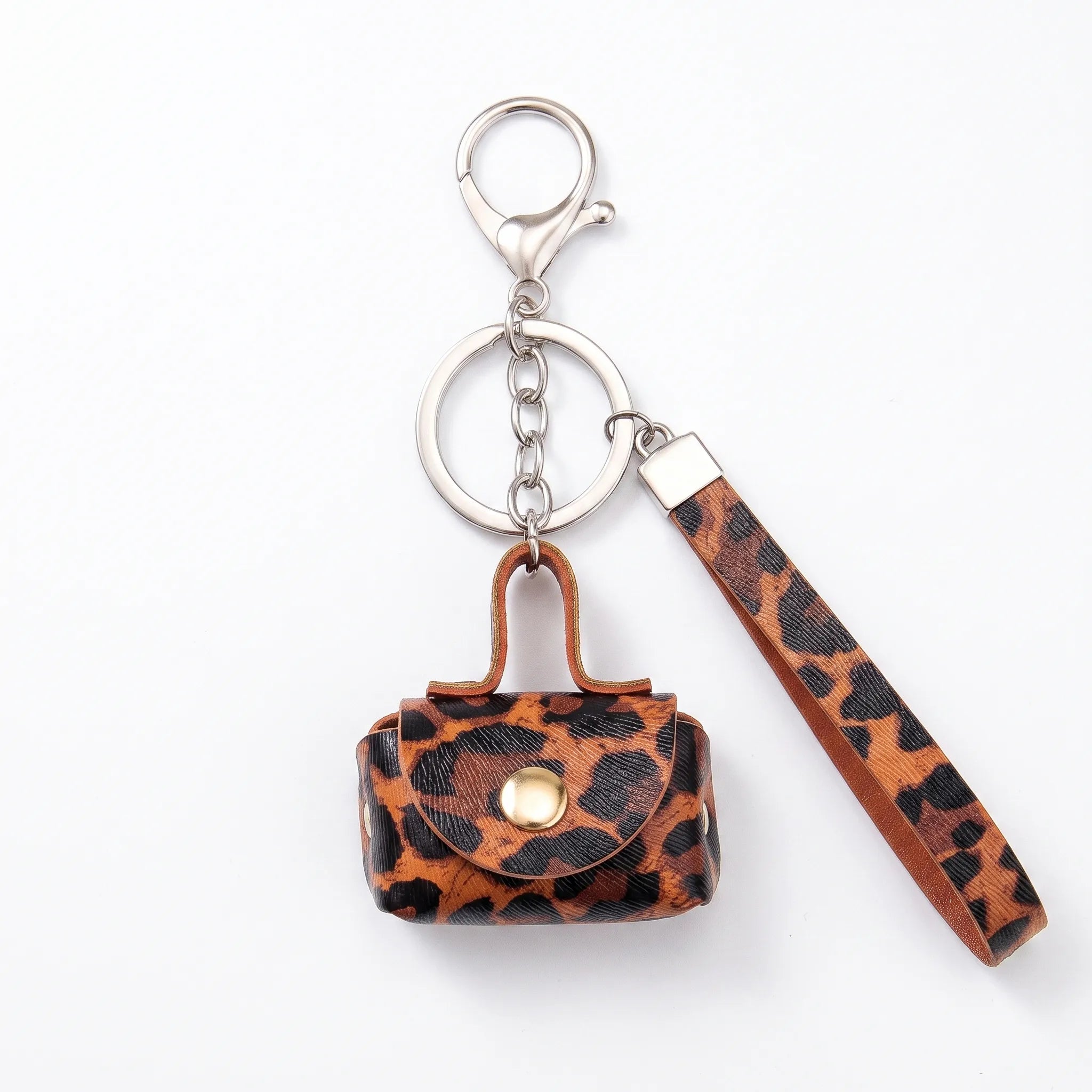 Leopard Print Mini Coin Pouch Bag Charm with Wrist Strap