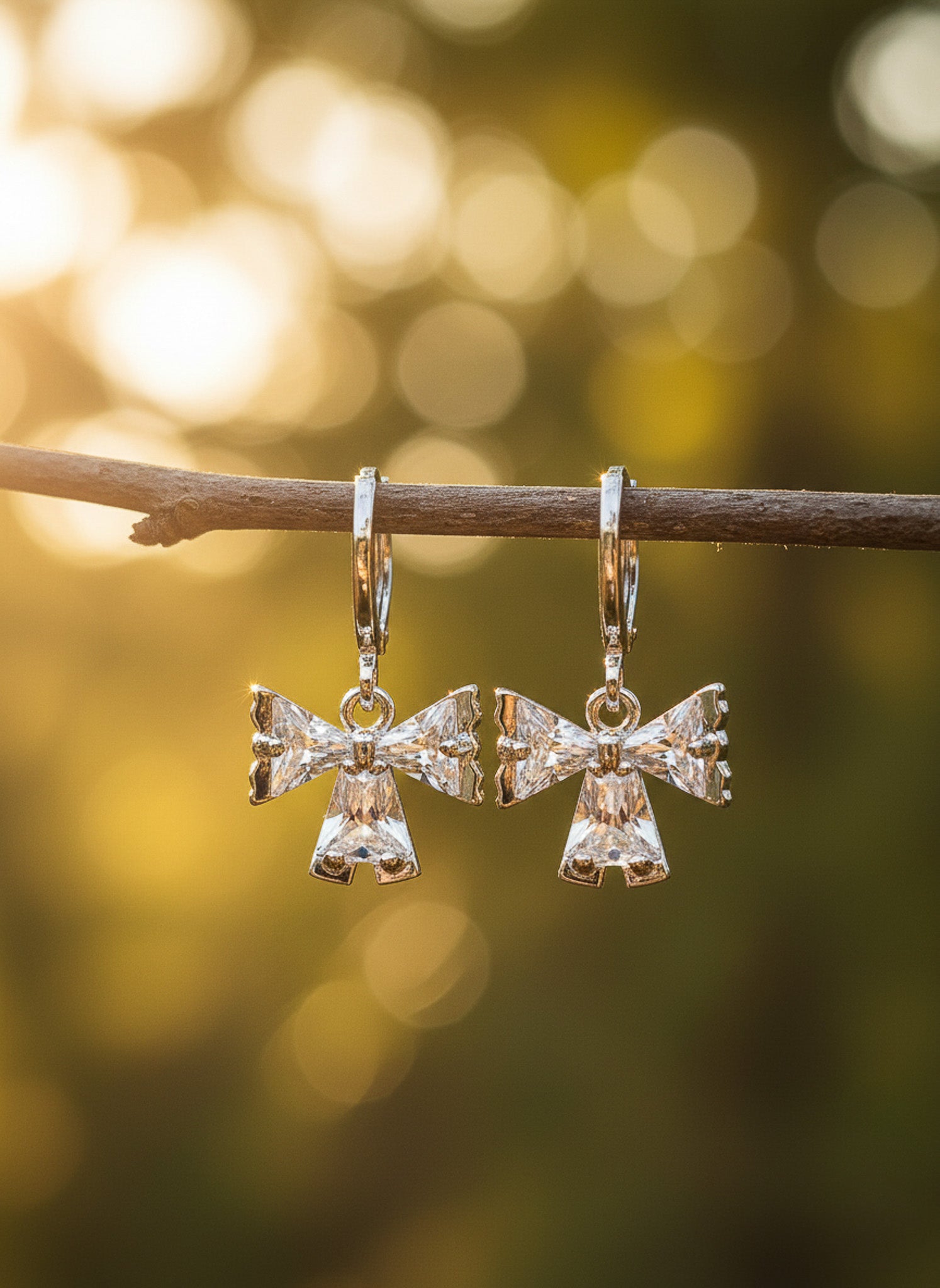Crystal Bow Charm Earrings