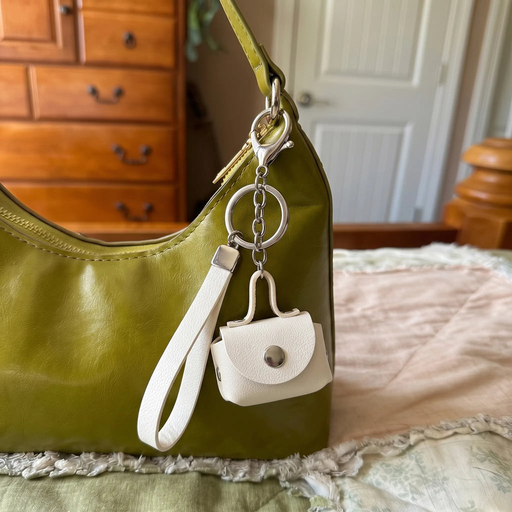 Minimalist White Mini Coin Pouch Bag Charm with Wrist Strap