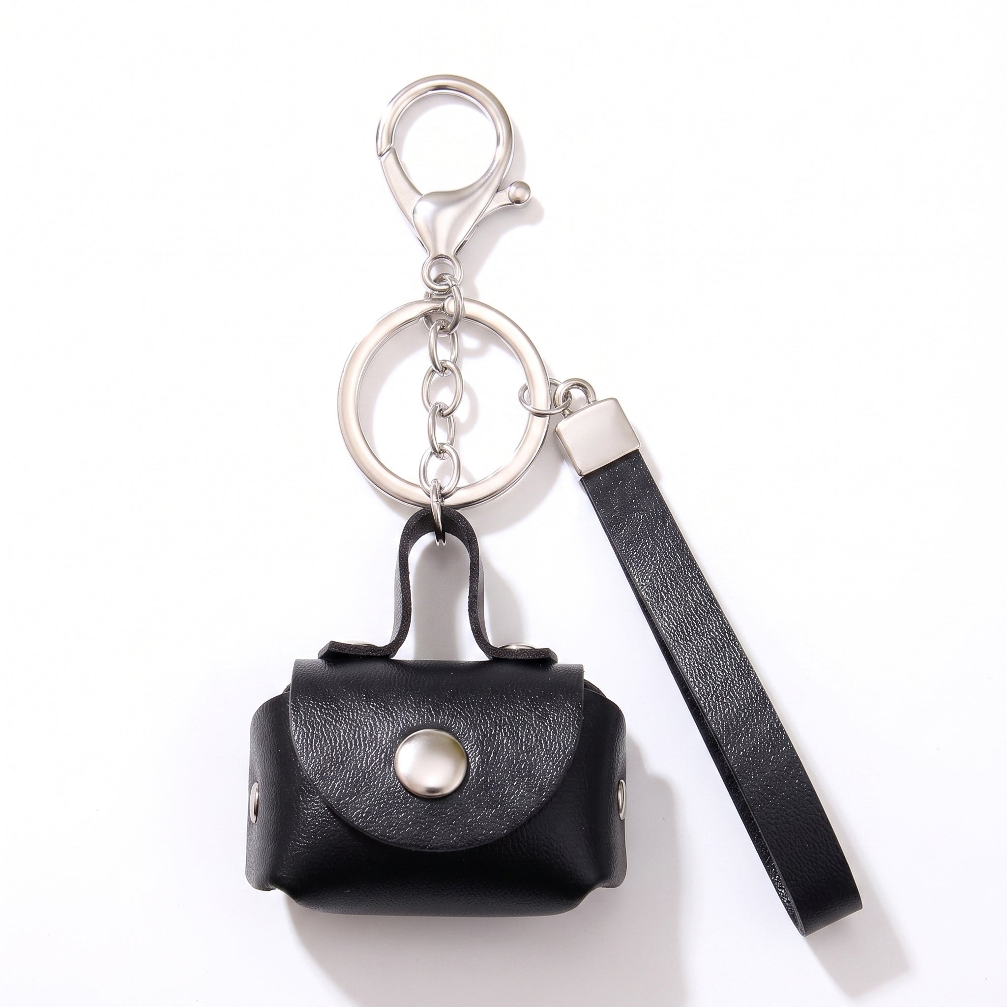 Minimalist Black Mini Coin Pouch Bag Charm with Wrist Strap