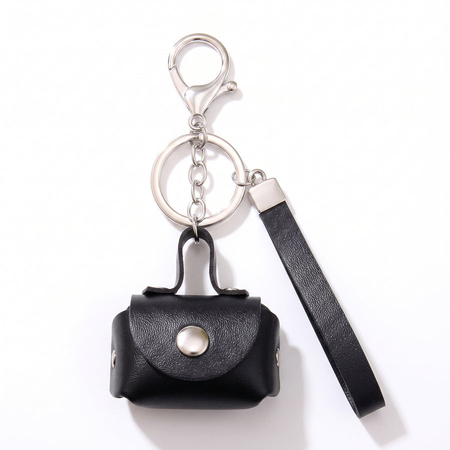 Minimalist Black Mini Coin Pouch Bag Charm with Wrist Strap