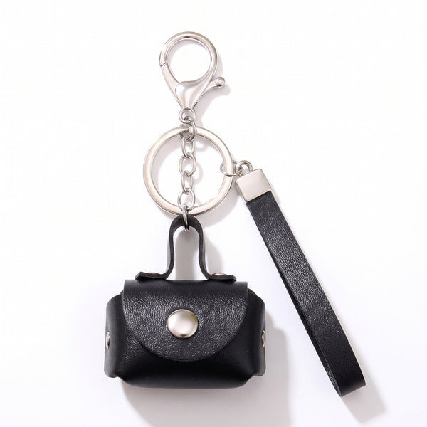 Minimalist Black Mini Coin Pouch Bag Charm with Wrist Strap