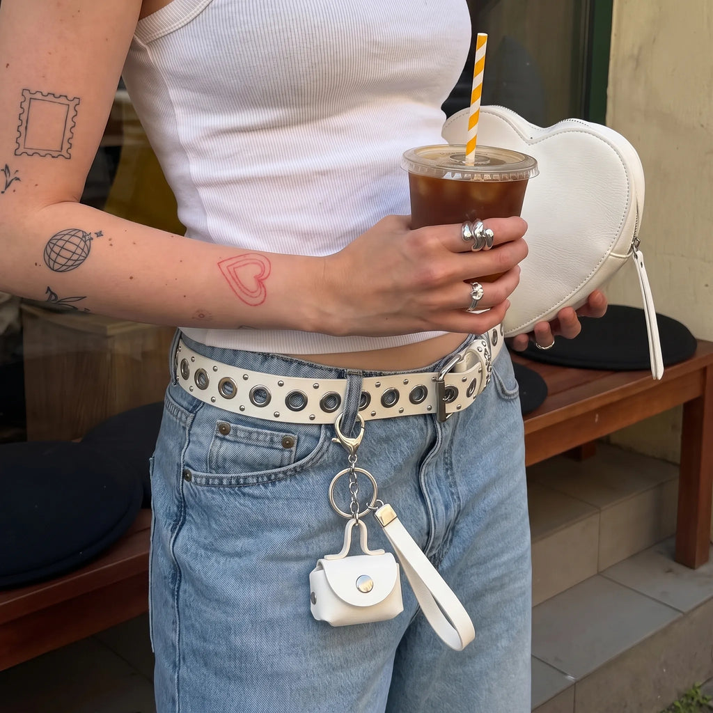 Minimalist White Mini Coin Pouch Bag Charm with Wrist Strap