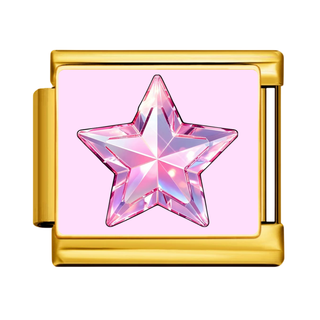 Pink Star Sparkle Charm - Gold
