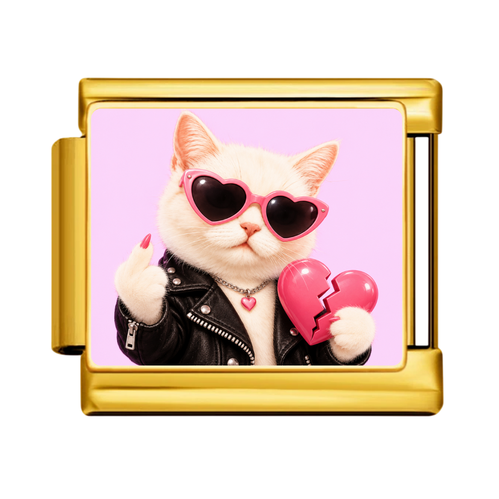 Pink Heartbreaker Cat Charm - Gold