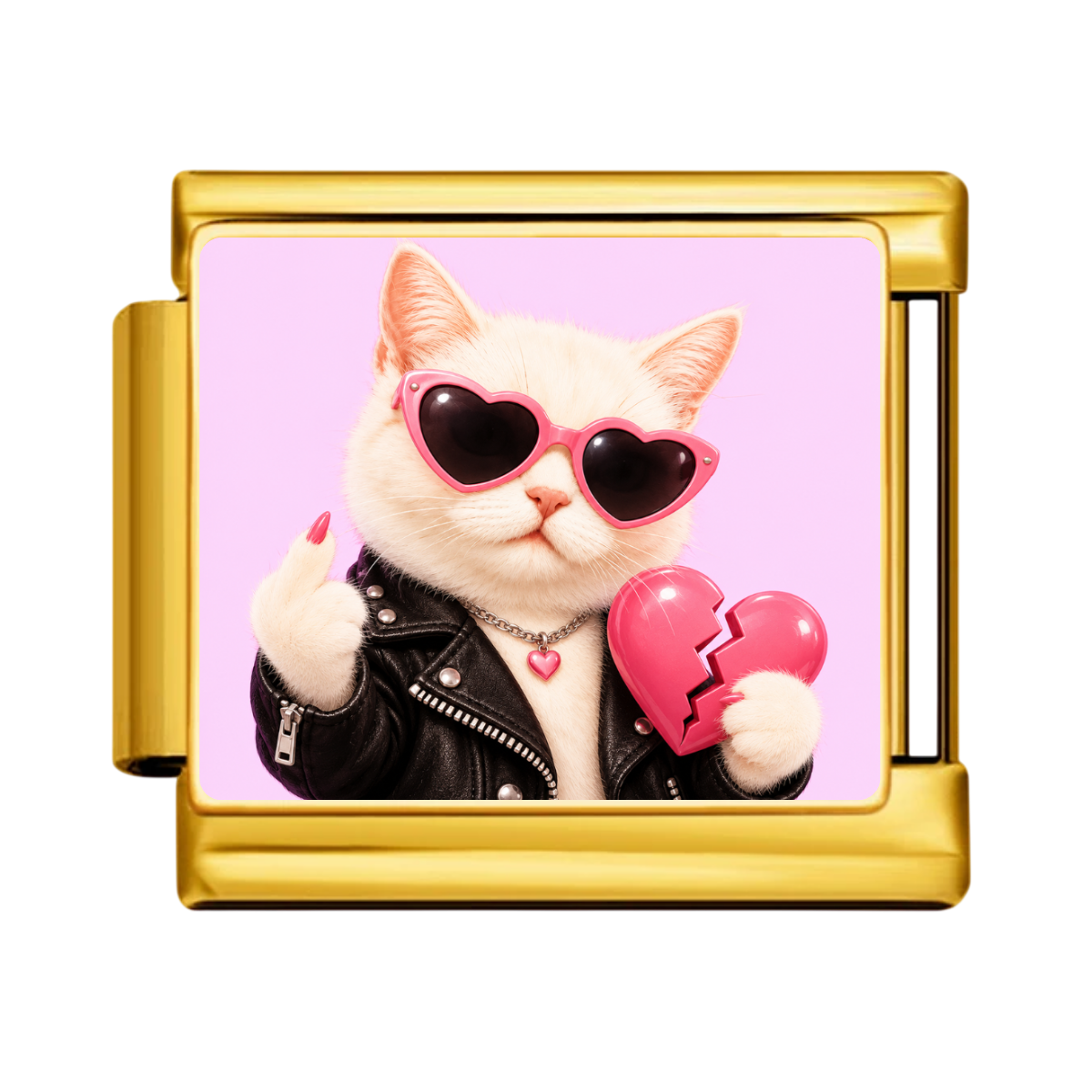 Pink Heartbreaker Cat Charm - Gold