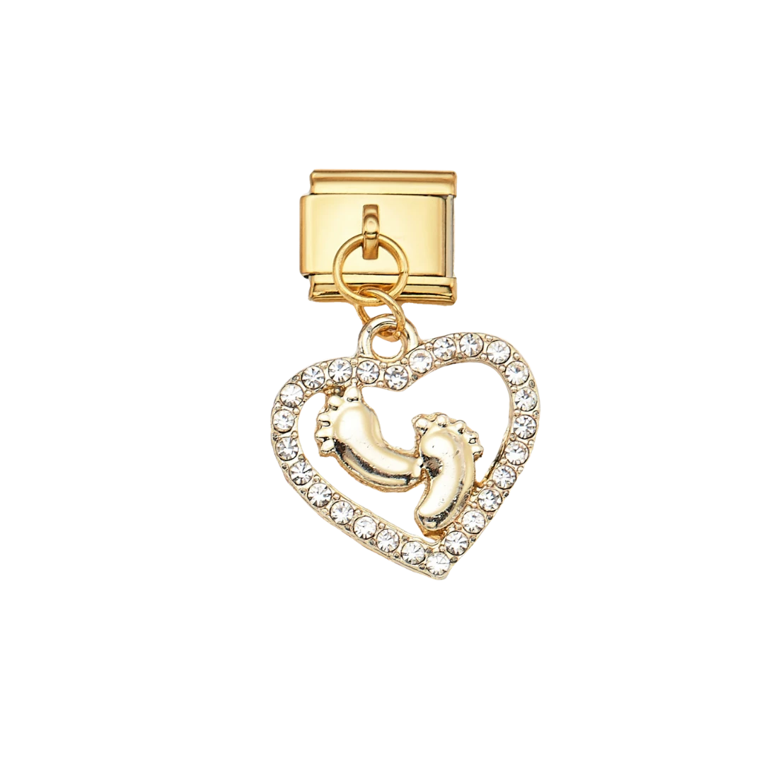 Gold Baby Feet Heart Dangle gold charm