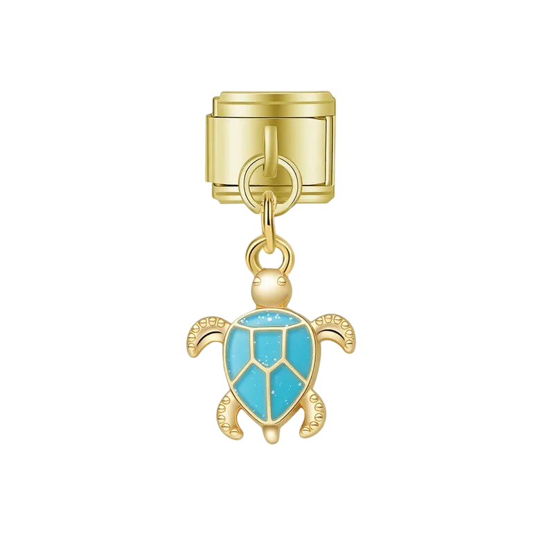 Gold Blue Shell Turtle Charm