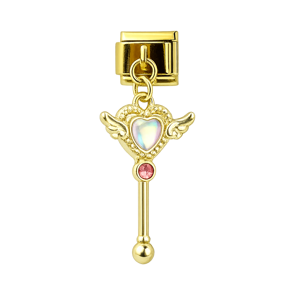 Gold Magic Wand Heart Key Charm