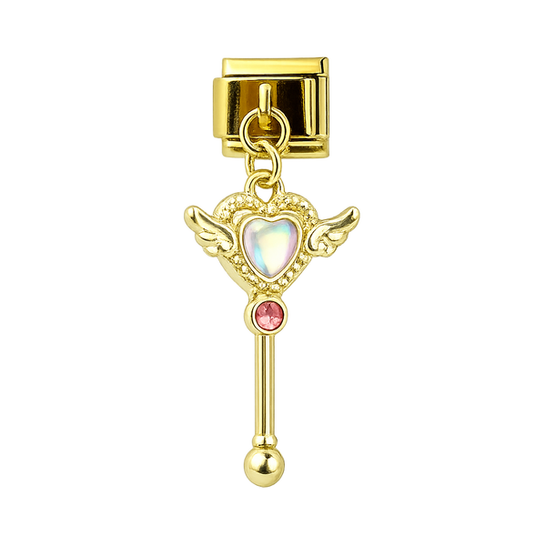 Gold Magic Wand Heart Key Charm