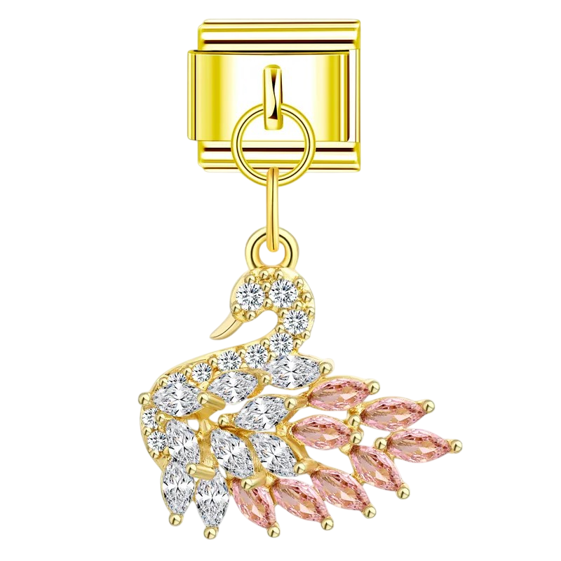 Gold Pink Crystal Swan Charm