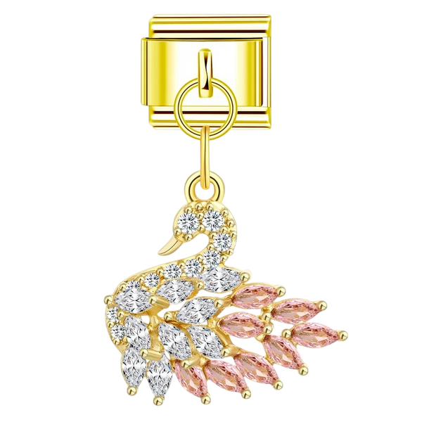Gold Pink Crystal Swan Charm
