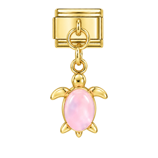 Gold Sea Turtle Charm with Pink
