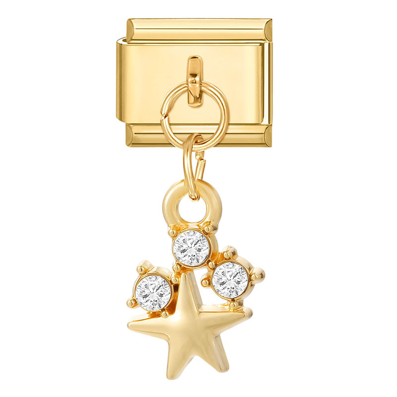 Gold Star with Triple Crystal Dangle Gold Charm