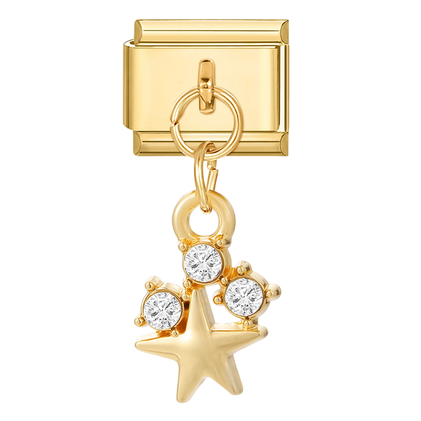 Gold Star with Triple Crystal Dangle Gold Charm