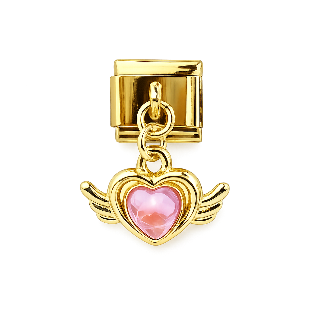 Gold Winged Pink Heart Charm