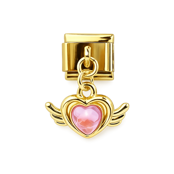 Gold Winged Pink Heart Charm