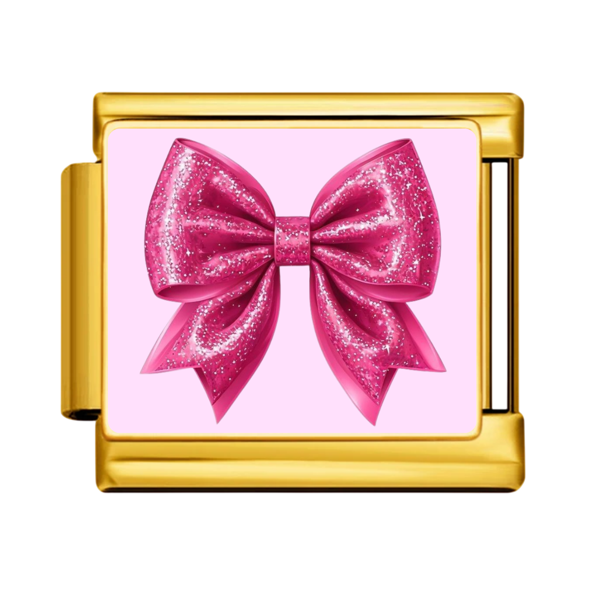 Pink Glitter Bow Charm - Gold