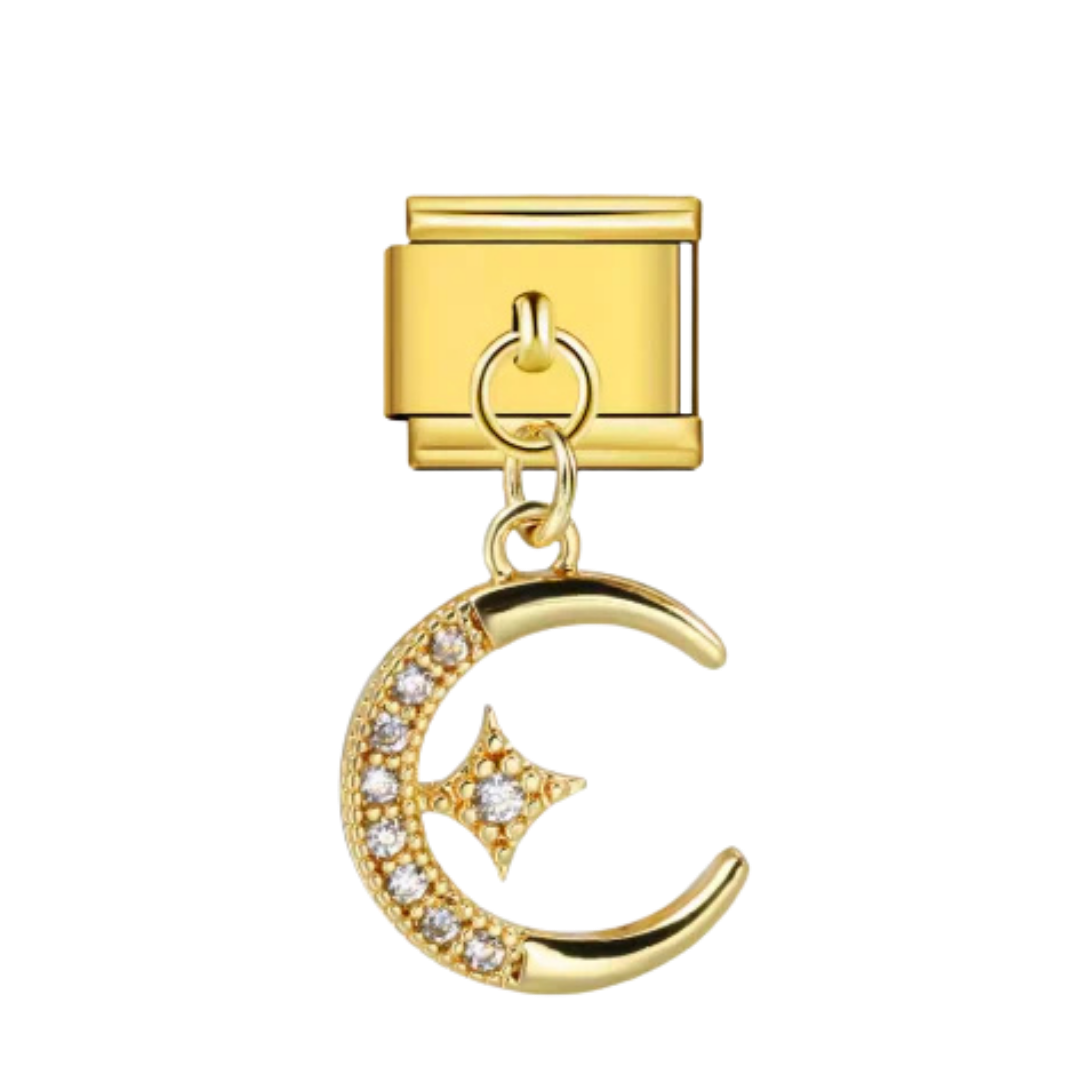 Golden Moon and Star Pendant Charm