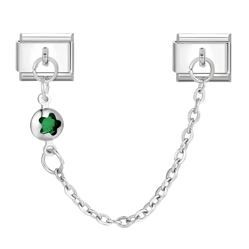 Green Star Bead Chain Silver Charm