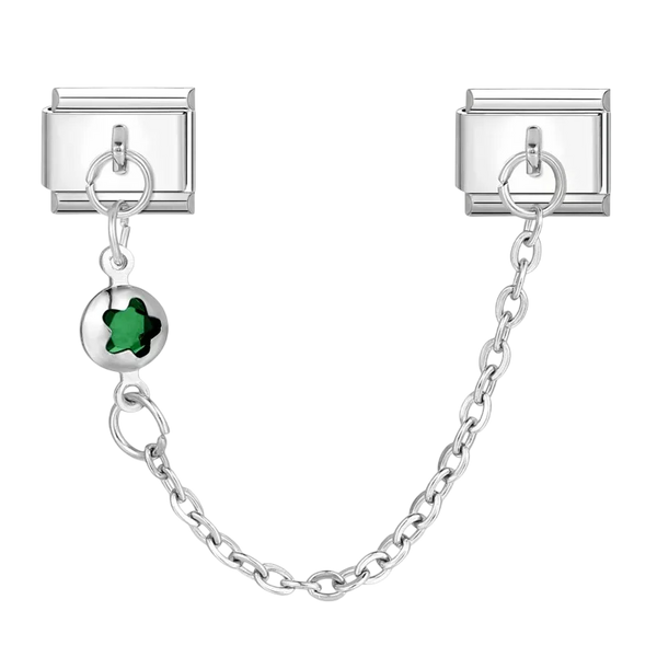 Green Star Bead Chain Silver Charm