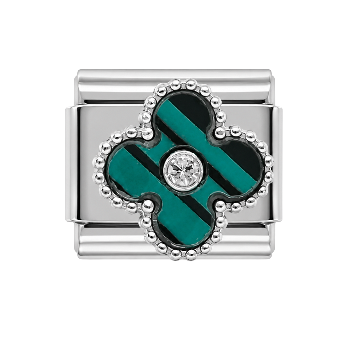 Green Striped Clover Silver Charm