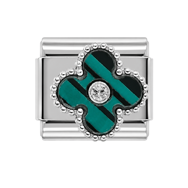 Green Striped Clover Silver Charm