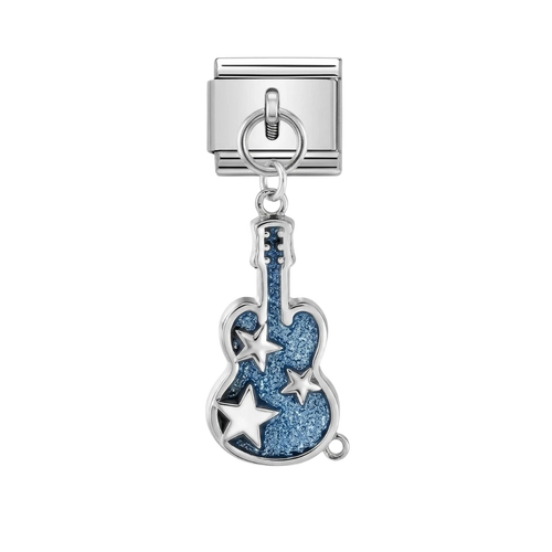 Hanging Guitar Silver Charm