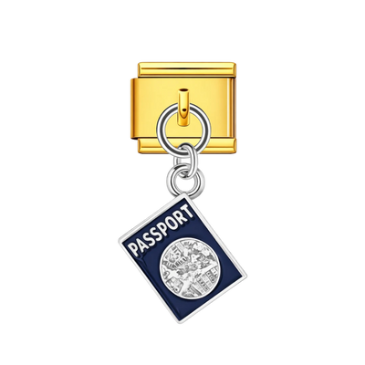 Hanging Passport Silver Charm - Gold