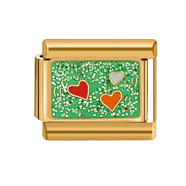 Heart with Green glittery background Gold Charm