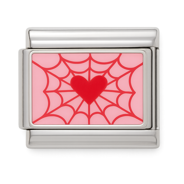 Heart with Spider Web Design Silver Charm