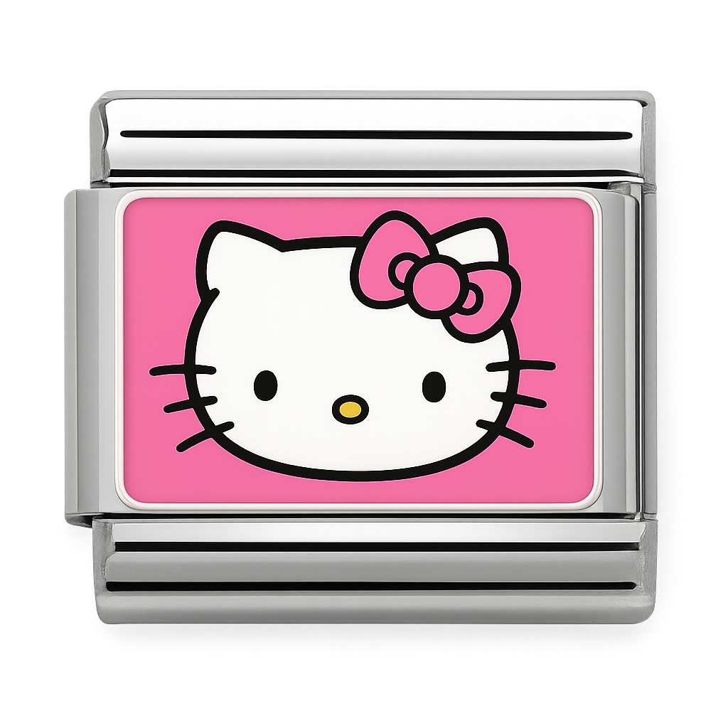 Hello Kitty Face with Pink Bow Silver Charm
