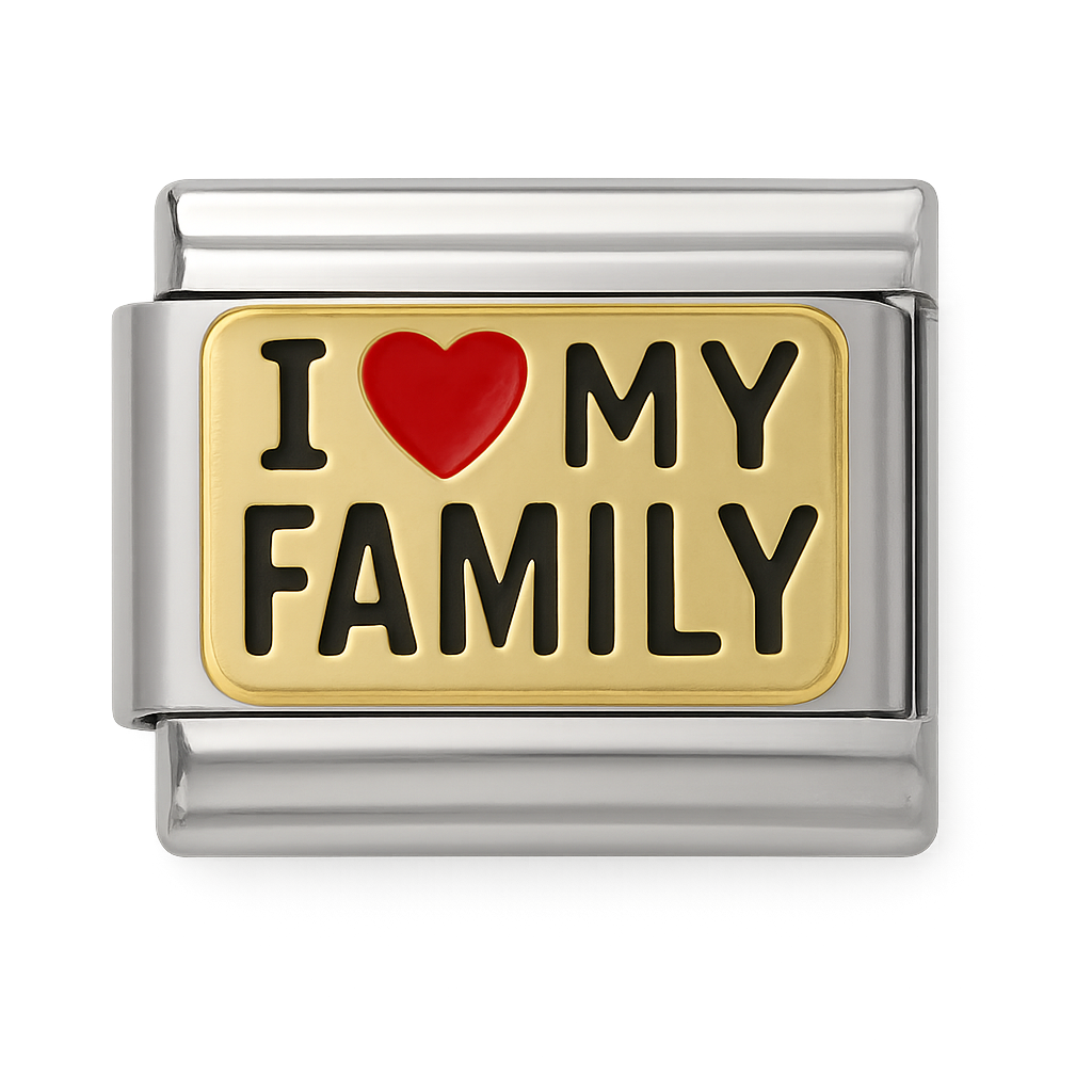 I Love My Family Gold Plate Silver Charm
