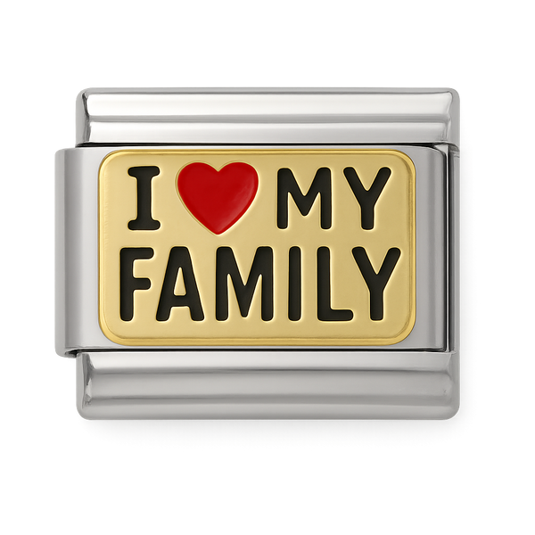 I Love My Family Gold Plate Silver Charm