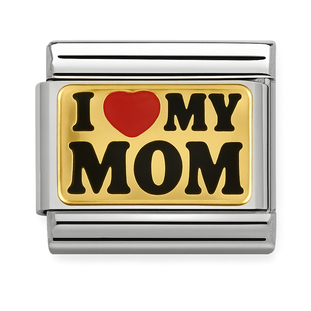 I Love My Mom Heart Message Silver Charm