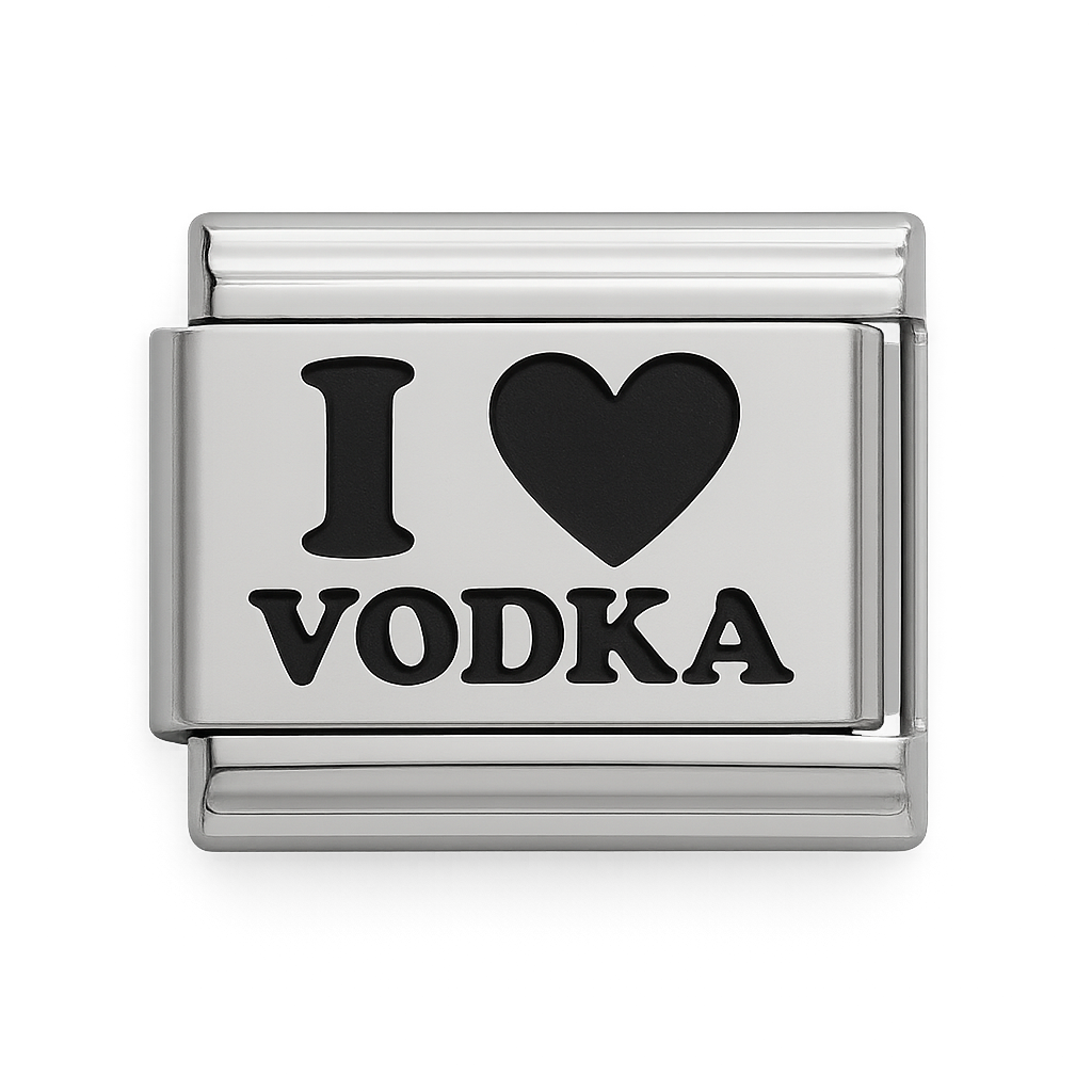 I Love Vodka Text Silver Charm