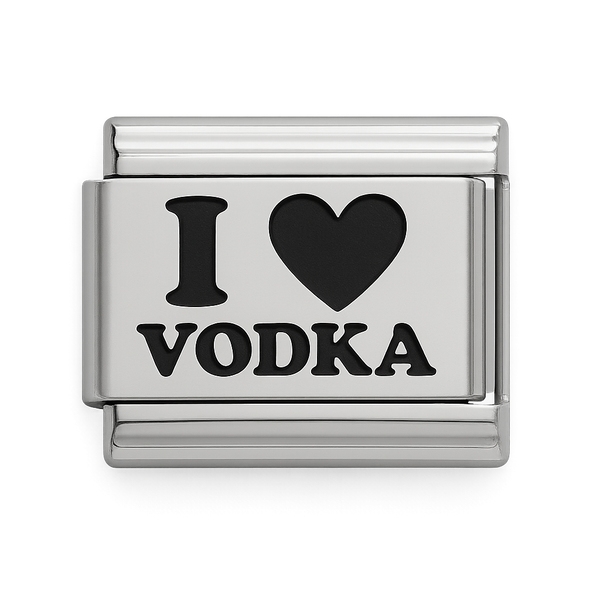 I Love Vodka Text Silver Charm