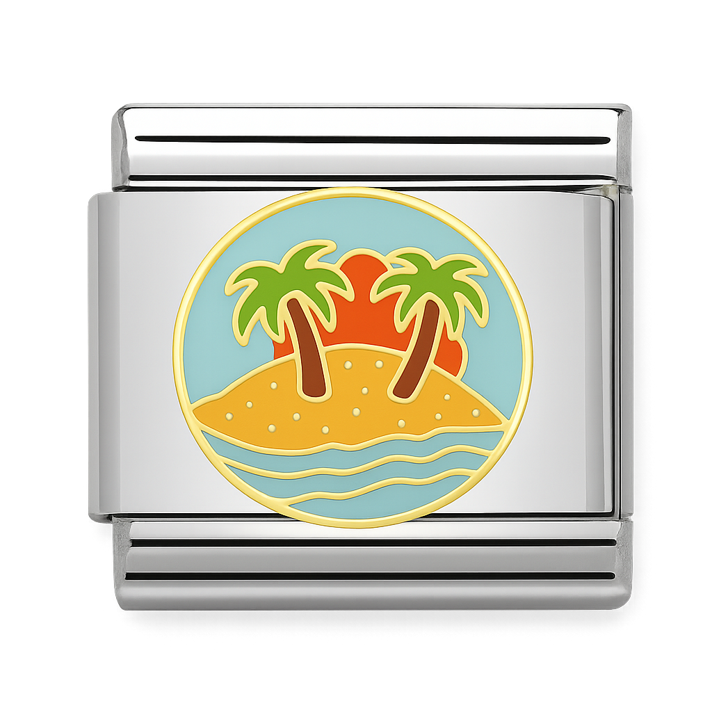 Island with Palm Trees and Sunset Silver Charm