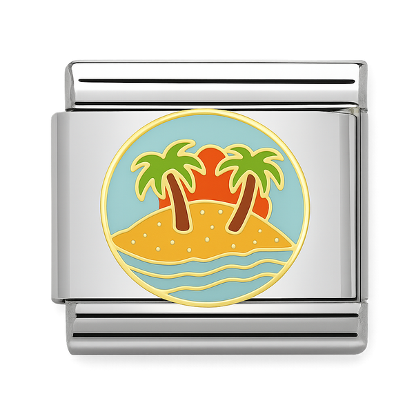 Island with Palm Trees and Sunset Silver Charm