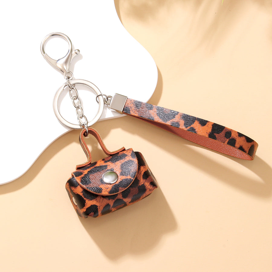 Leopard Print Mini Coin Pouch Bag Charm with Wrist Strap