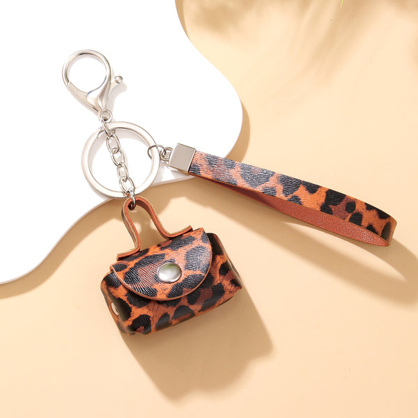 Leopard Print Mini Coin Pouch Bag Charm with Wrist Strap